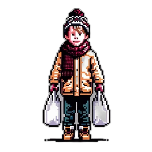 jacket, hat, bottle, umbrella, pixel art, concept art, vaporwave, cyberpunk transparent PNG cut-out