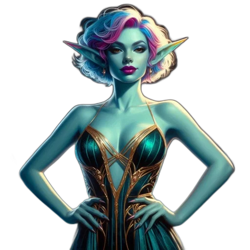 dress, fantasy art, concept art, pixel art, comic book art, blue, green, neon transparent PNG cut-out