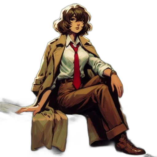jacket, staff, comic book art, concept art, pixel art, anime, female, character transparent PNG cut-out