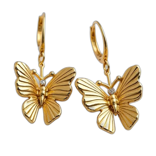 jewelry, pair, gold, earrings, detailed, butterfly, design, have transparent PNG cut-out