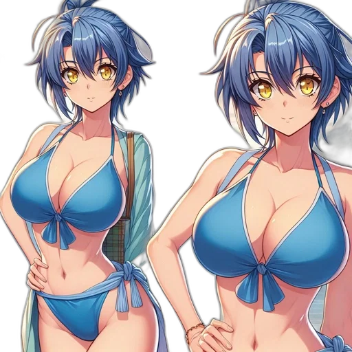 anime, concept art, pixel art, fantasy art, blue, colorful, two, identical transparent PNG cut-out