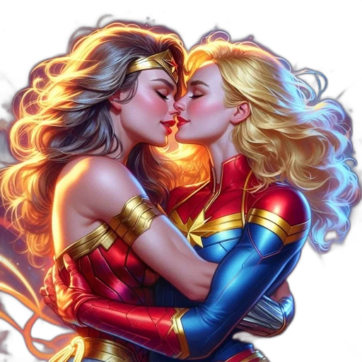 comic book art, concept art, fantasy art, two, women, matching, heroic, costumes transparent PNG cut-out