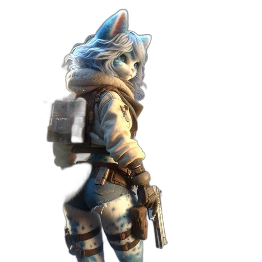 staff, weapon, animal, jacket, concept art, 3d render, fantasy art, pixel art transparent PNG cut-out