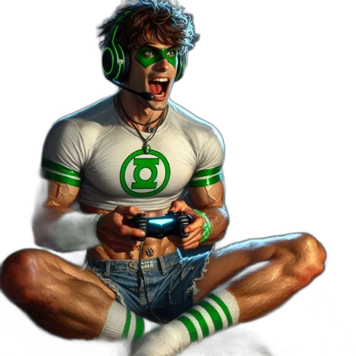 comic book art, concept art, photorealistic, pixel art, green, young, man, tousled transparent PNG cut-out