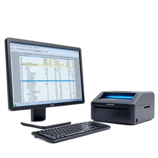 modern, computer, setup, flat-screen, monitor, displaying, spreadsheet, keyboard transparent PNG cut-out