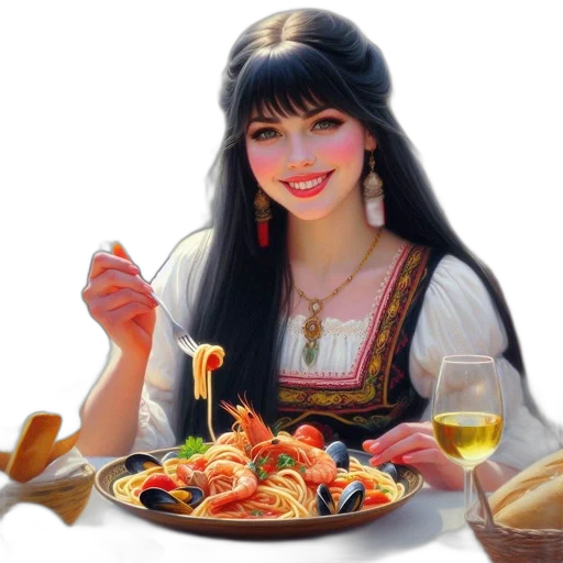 food, jewelry, face, dress, fantasy art, photorealistic, oil painting, concept art transparent PNG cut-out