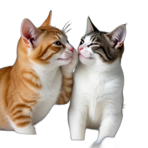 photorealistic, playful, scene, two, cats, one, orange, white transparent PNG cut-out