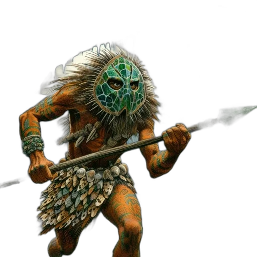 mask, staff, creature, weapon, fantasy art, concept art, 3d render, pixel art transparent PNG cut-out