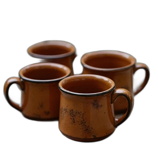 crown, 3d render, photorealistic, collection, ceramic, mugs, brownish, hue transparent PNG cut-out