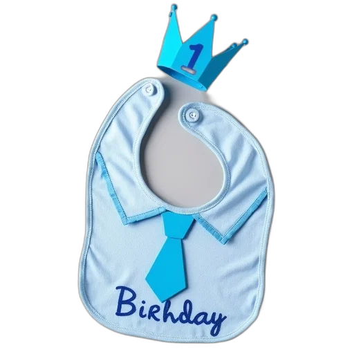 crown, baby, boy, birthday, bib, word, blue, grey transparent PNG cut-out