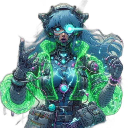 robot, staff, mask, weapon, cyberpunk, concept art, fantasy art, vaporwave transparent PNG cut-out