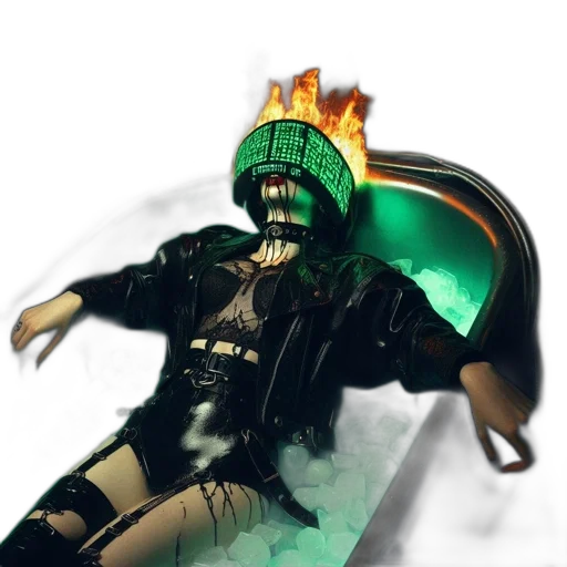 mask, jacket, creature, robot, concept art, 3d render, cyberpunk, comic book art transparent PNG cut-out