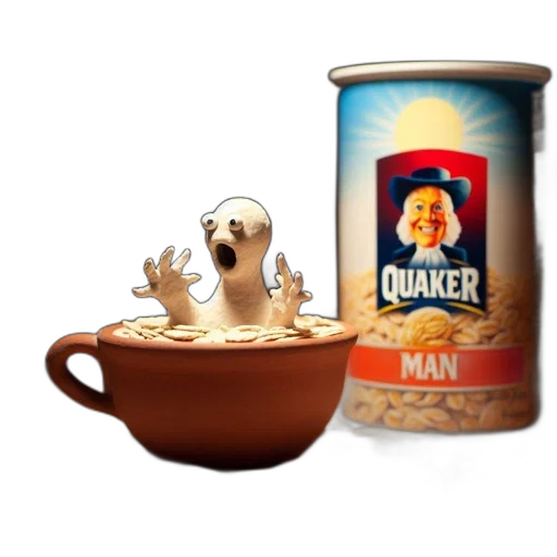 food, 3d render, concept art, animated, ghost, emerges, bowl, quaker transparent PNG cut-out