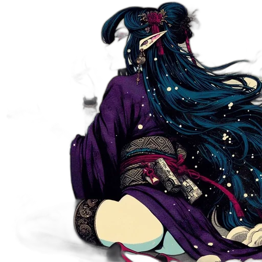 dress, fantasy art, anime, concept art, cyberpunk, outer space, night, dark transparent PNG cut-out