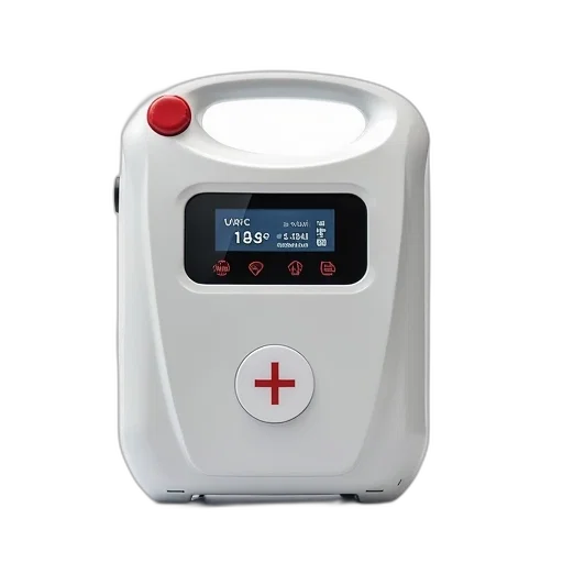 robot, modern, white, portable, defibrillator, digital, display, showing transparent PNG cut-out
