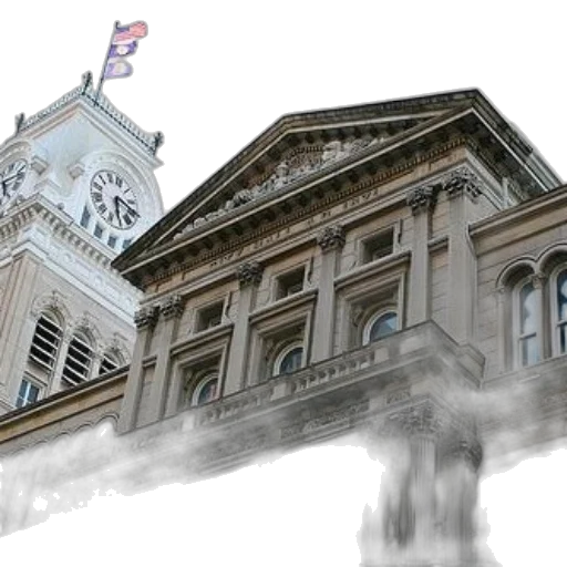 building, photorealistic, concept art, 3d render, city street, fog, historic, clock transparent PNG cut-out