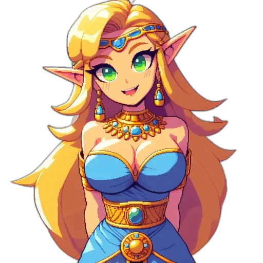 dress, crown, jewelry, staff, pixel art, fantasy art, concept art, watercolor transparent PNG cut-out