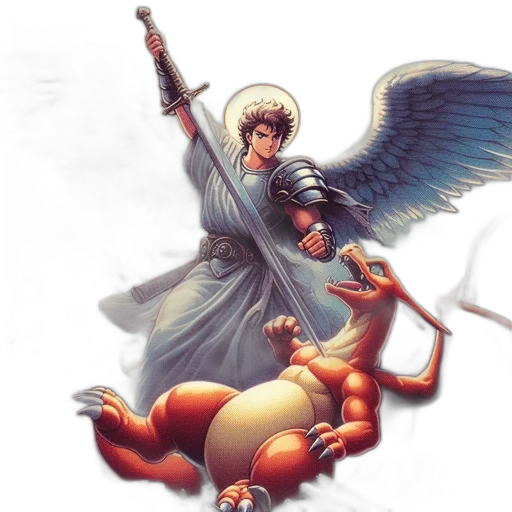 dragon, fantasy art, concept art, pixel art, comic book art, angelic, figure, sword transparent PNG cut-out