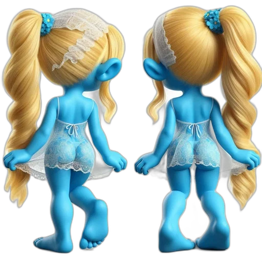 3d render, concept art, cartoon, fantasy art, blue, two, animated, female transparent PNG cut-out
