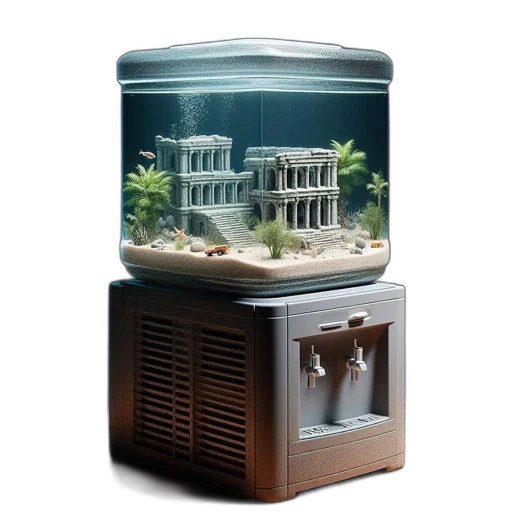 furniture, 3d render, concept art, photorealistic, underwater, transparent, rectangular, aquarium transparent PNG cut-out