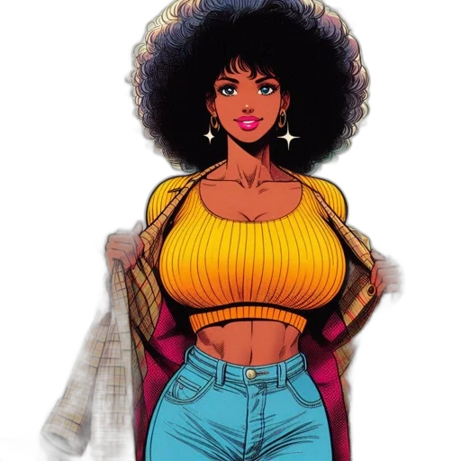 jacket, dress, comic book art, cartoon, concept art, anime, neon, colorful transparent PNG cut-out