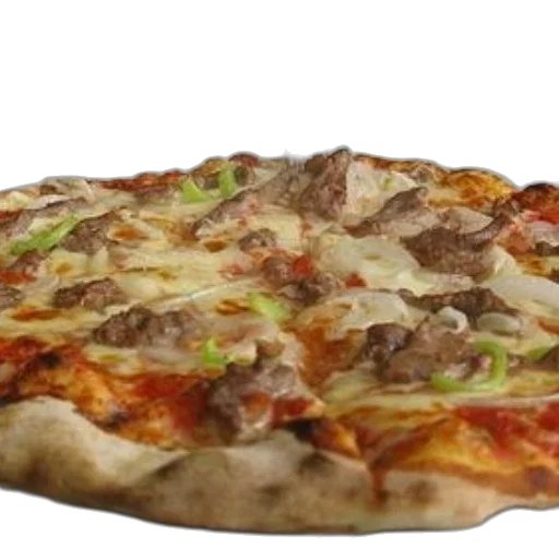 food, 3d render, photorealistic, delicious-looking, pizza, meat, toppings, served transparent PNG cut-out