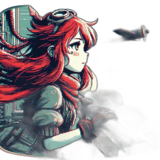 weapon, jacket, robot, pixel art, watercolor, concept art, anime, outer space transparent PNG cut-out