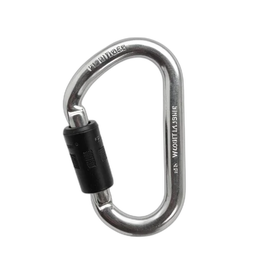 jewelry, silver, metal, carabiner, black, plastic, handle, isolated transparent PNG cut-out