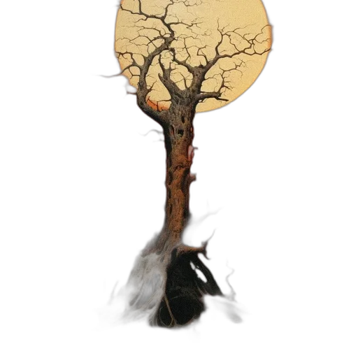 tree, staff, mask, hair, concept art, fantasy art, watercolor, 3d render transparent PNG cut-out