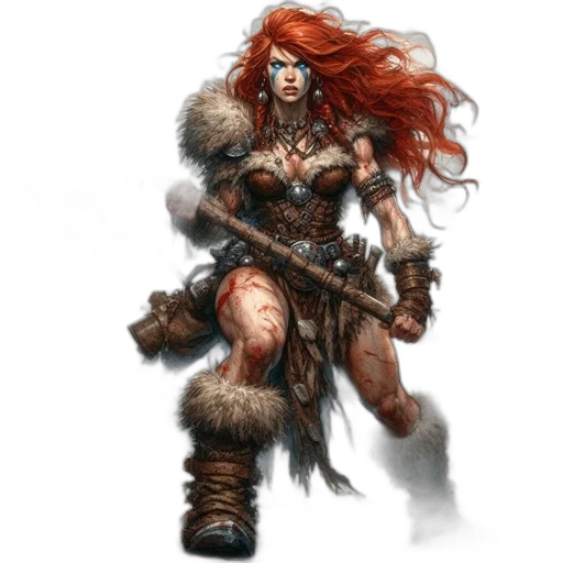 weapon, fantasy art, concept art, comic book art, pixel art, fierce-looking, woman, wields transparent PNG cut-out