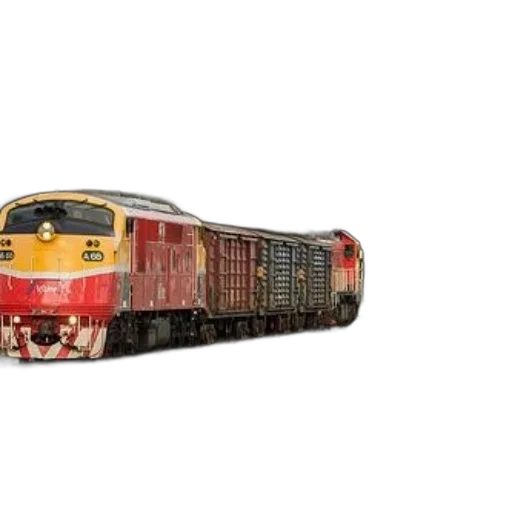 3d render, photorealistic, vibrant, red, yellow, freight, train, travels transparent PNG cut-out