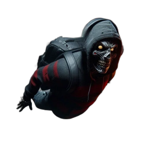 mask, creature, face, jacket, concept art, 3d render, cyberpunk, dark transparent PNG cut-out