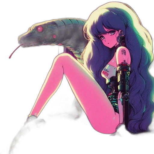 weapon, creature, animal, hair, vaporwave, cyberpunk, concept art, watercolor transparent PNG cut-out