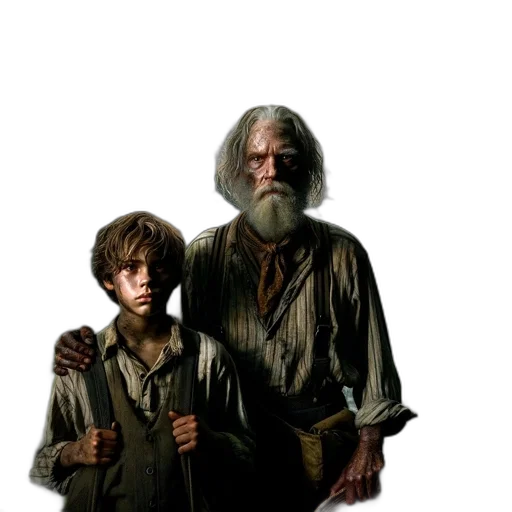 concept art, photorealistic, pixel art, fantasy art, two, individuals, one, elderly transparent PNG cut-out
