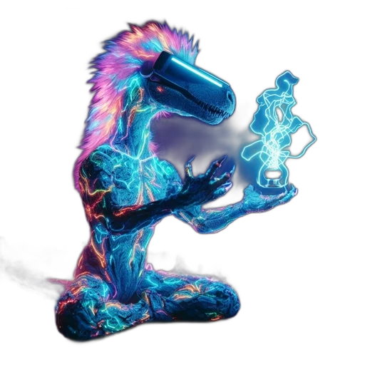 dragon, staff, creature, animal, concept art, vaporwave, fantasy art, cyberpunk transparent PNG cut-out