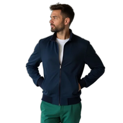 jacket, staff, green, blue, neon, colorful, man, wearing transparent PNG cut-out