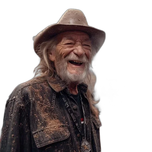 hat, face, jacket, hair, photorealistic, elderly, man, joyful transparent PNG cut-out