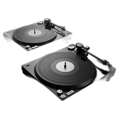 pair, black, turntables, glossy, finish, each, featuring, large transparent PNG cut-out