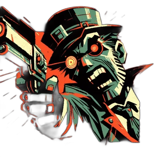 mask, weapon, concept art, comic book art, cyberpunk, cartoon, stylized, man transparent PNG cut-out