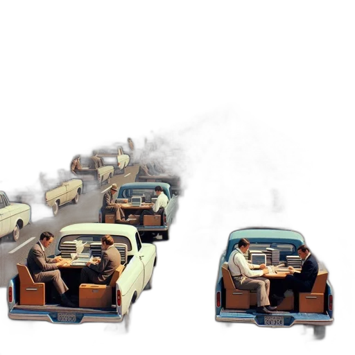 car, furniture, concept art, 3d render, photorealistic, fog, city street, picture transparent PNG cut-out