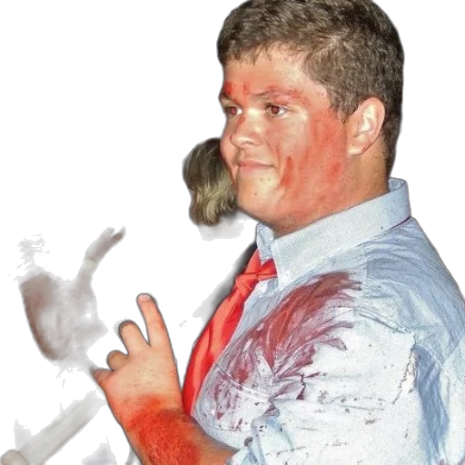 red, man, paint, his, face, shirt, holds, bat transparent PNG cut-out