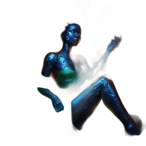 robot, creature, staff, sword, concept art, 3d render, cyberpunk, fantasy art transparent PNG cut-out