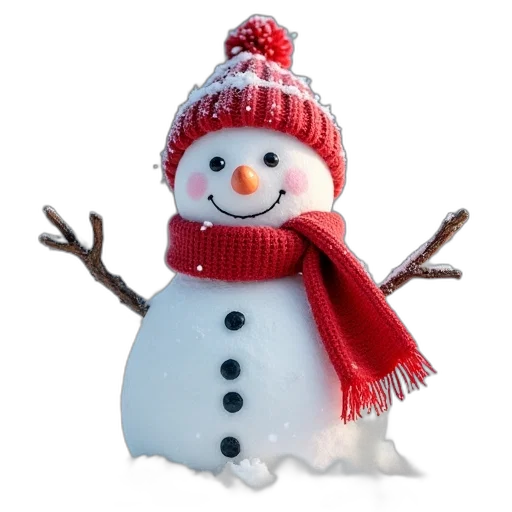 hat, 3d render, snow, white, snowman, wearing, red, scarf transparent PNG cut-out