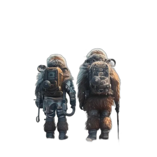 creature, animal, jacket, mask, concept art, 3d render, fantasy art, pixel art transparent PNG cut-out