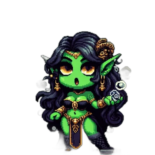 staff, pixel art, fantasy art, concept art, comic book art, green, green-skinned, goblin-like transparent PNG cut-out