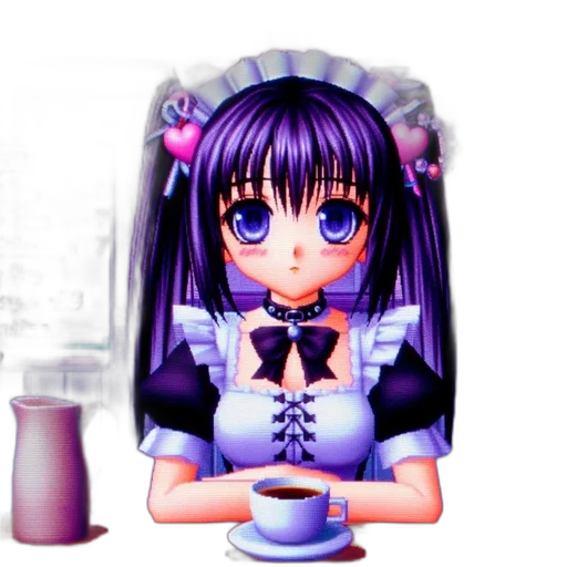 robot, staff, dress, food, pixel art, 3d render, anime, vaporwave transparent PNG cut-out