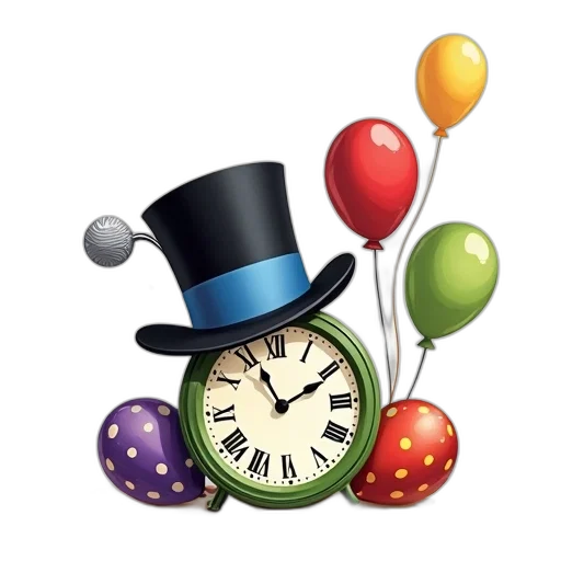 whimsical, illustration, featuring, black, top, hat, blue, stripe transparent PNG cut-out