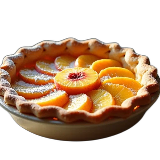 food, crown, 3d render, photorealistic, partially, baked, peach, pie transparent PNG cut-out