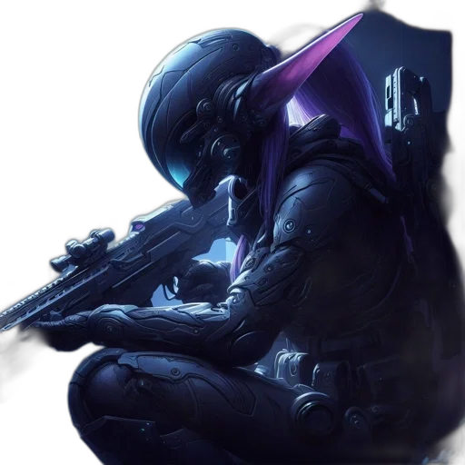 robot, weapon, staff, mask, concept art, cyberpunk, fantasy art, pixel art transparent PNG cut-out