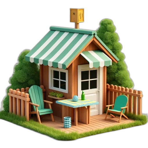 furniture, building, 3d render, concept art, photorealistic, pixel art, forest, small transparent PNG cut-out